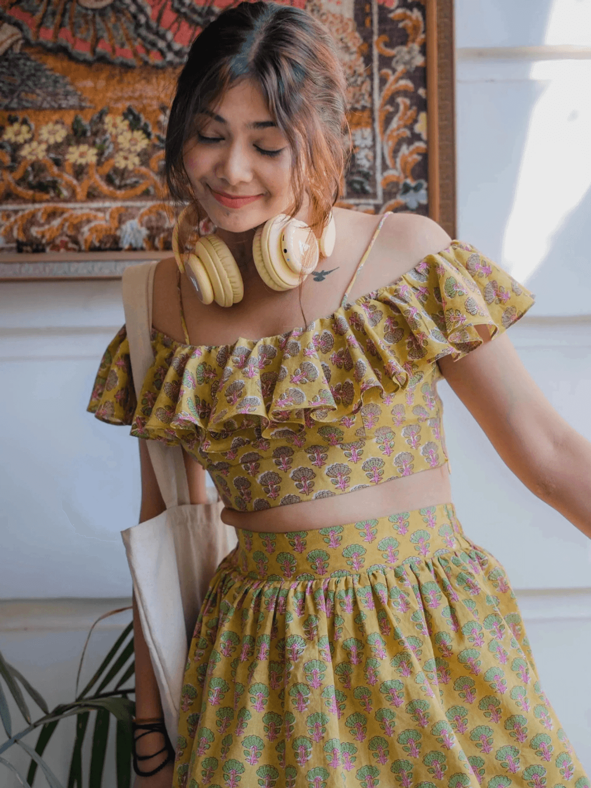 Green Ruffle Crop Top