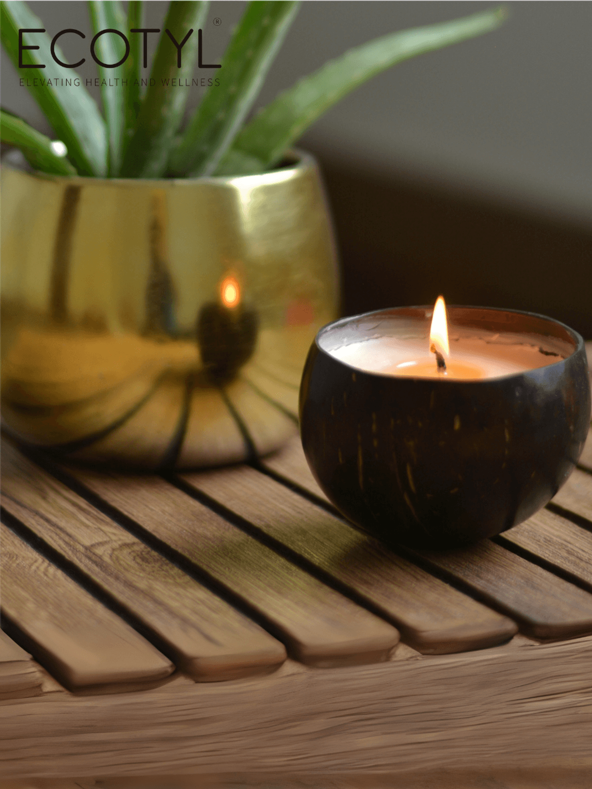 Ecotyl Coconut Shell Candle - Patchouli & Rosewood | Pure Soy Wax | 100g 