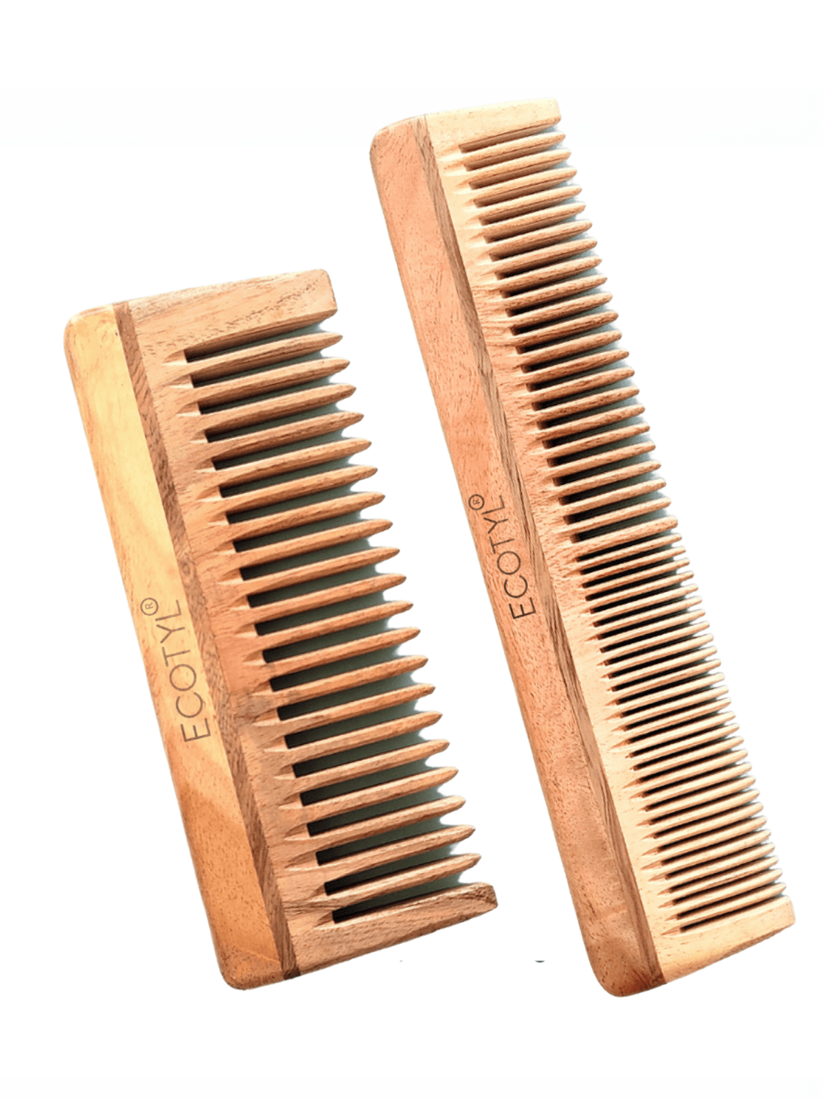 Ecotyl Neem Wood Comb Combo - Detangling Comb & Shampoo Comb | Gentle on Hair | Prevents Dandruff | Set of 2