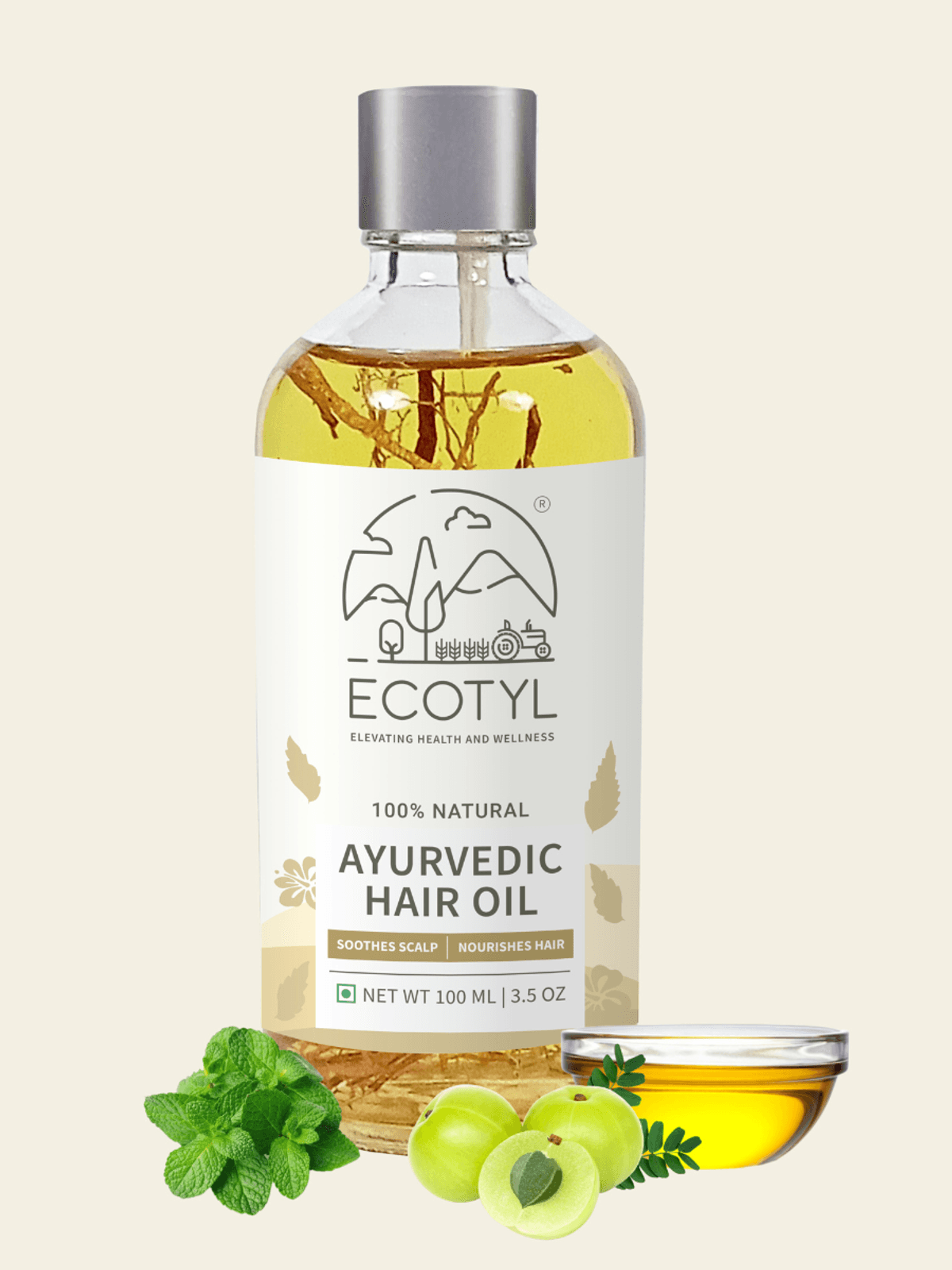 Ecotyl Ayurvedic Hair Oil | Infused with 10+ Herbs | For Hair Fall Control & Hair Growth | 100ml 