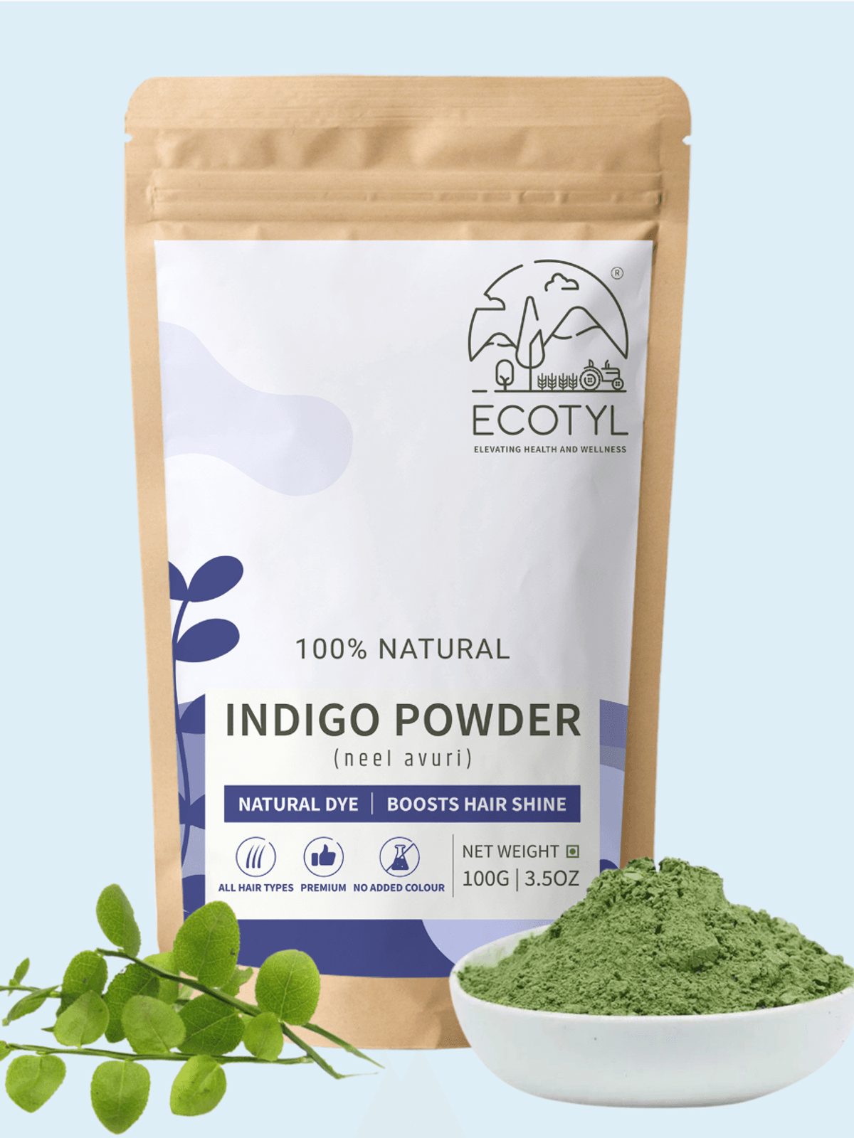 Ecotyl Indigo Powder | Neel Avuri | Natural Hair Dye | Hair Conditioning | 100g