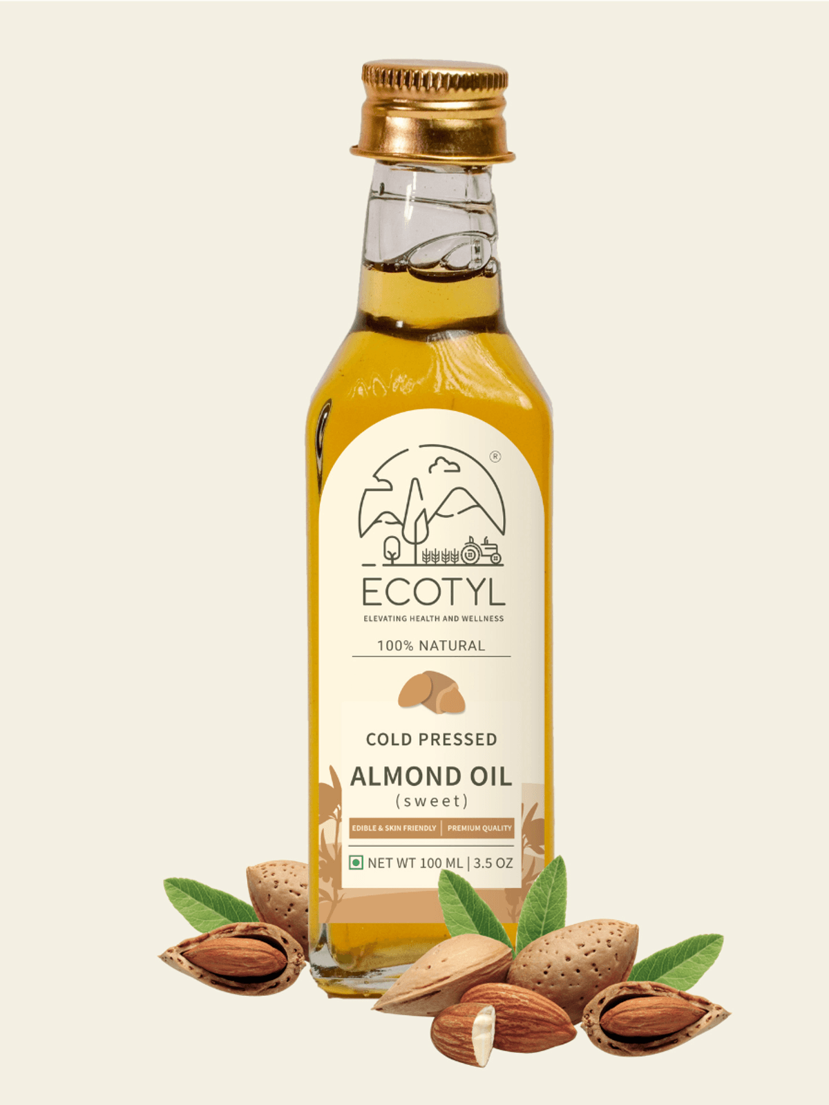  Ecotyl Cold Pressed Almond Oil - Sweet | For Haircare & Skincare | 100ml