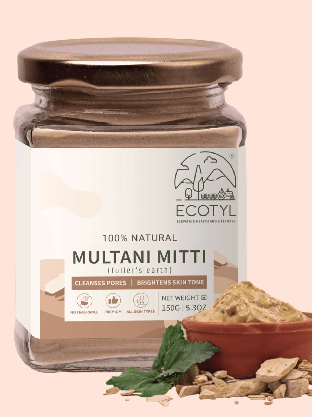 Ecotyl Pure Multani Mitti | Face Pack for Exfoliation & Clear Skin | Bentonite Clay - 150g