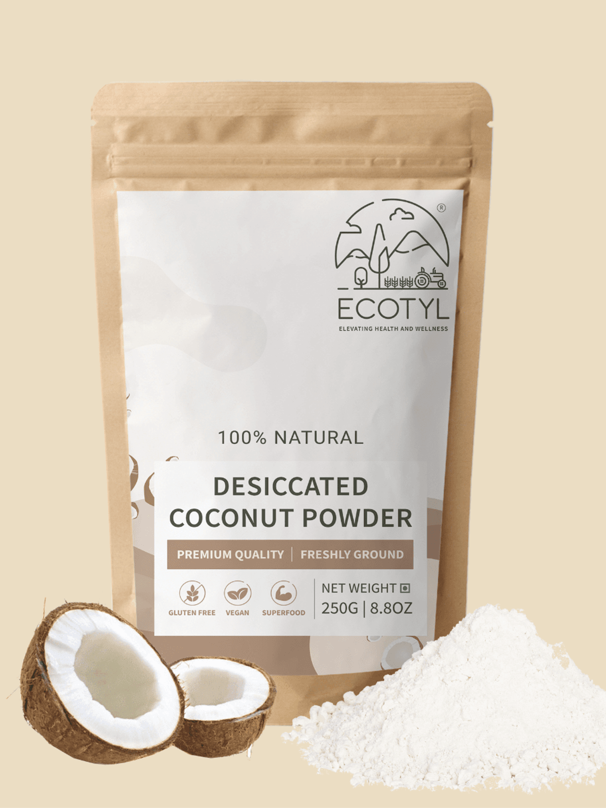 Ecotyl Desiccated Coconut Powder | Unsweetened | 250g
