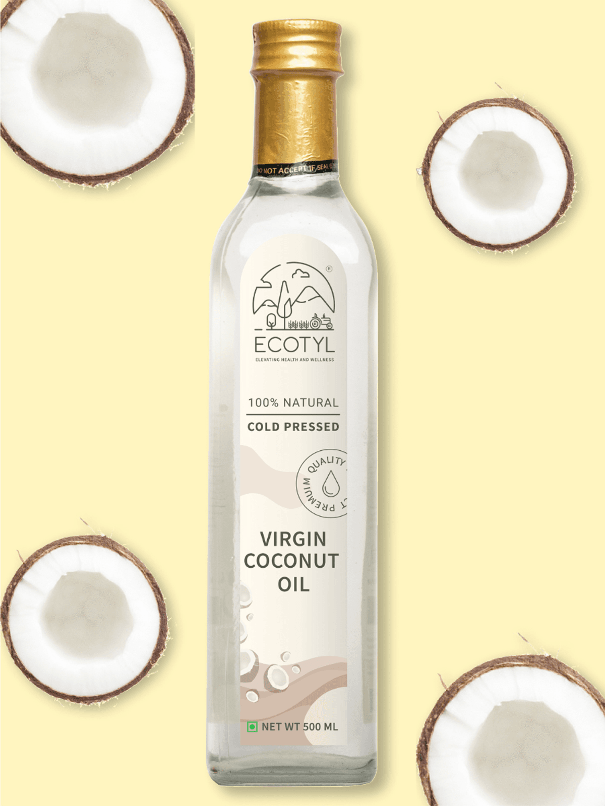  Ecotyl Cold-Pressed Virgin Coconut Oil | Kachi Ghani | Suitable for Cooking | 500ml