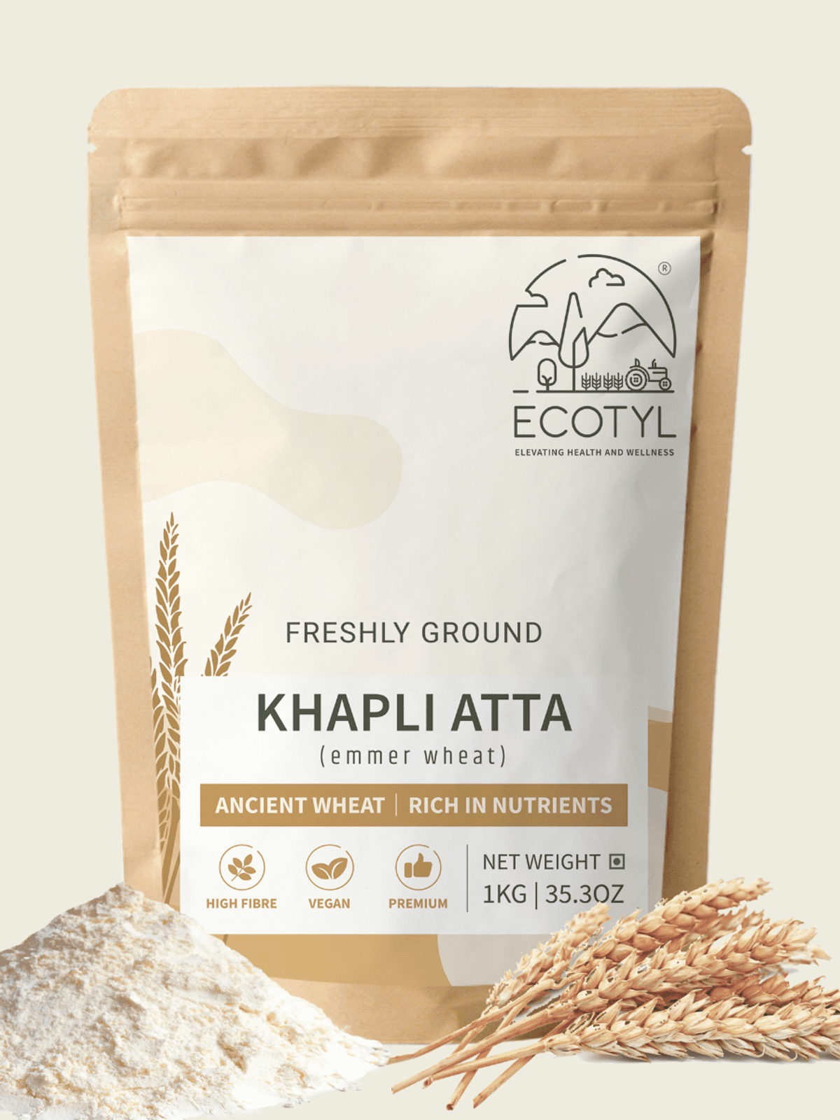 Ecotyl Khapli Atta | Emmer Wheat | Low Gluten | 1kg