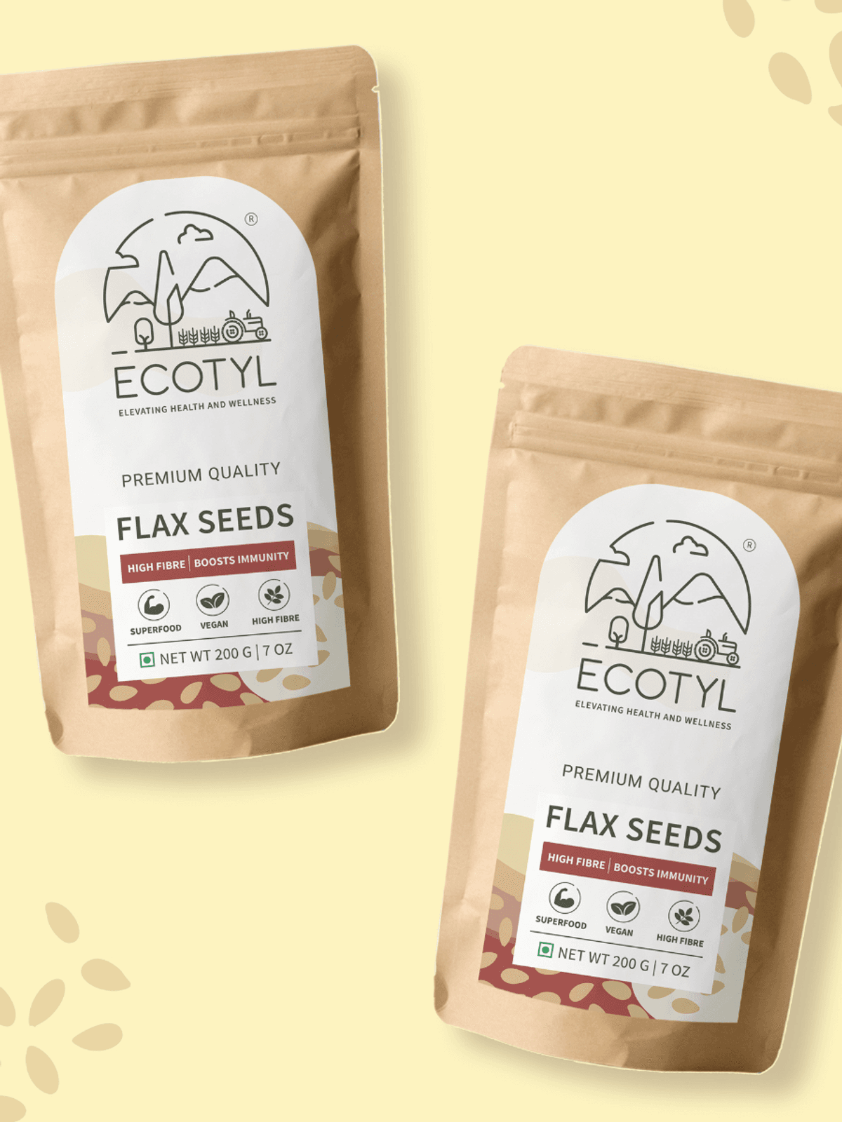 Ecotyl Flax Seeds - Set of 2 | Unroasted | 2 x 200g