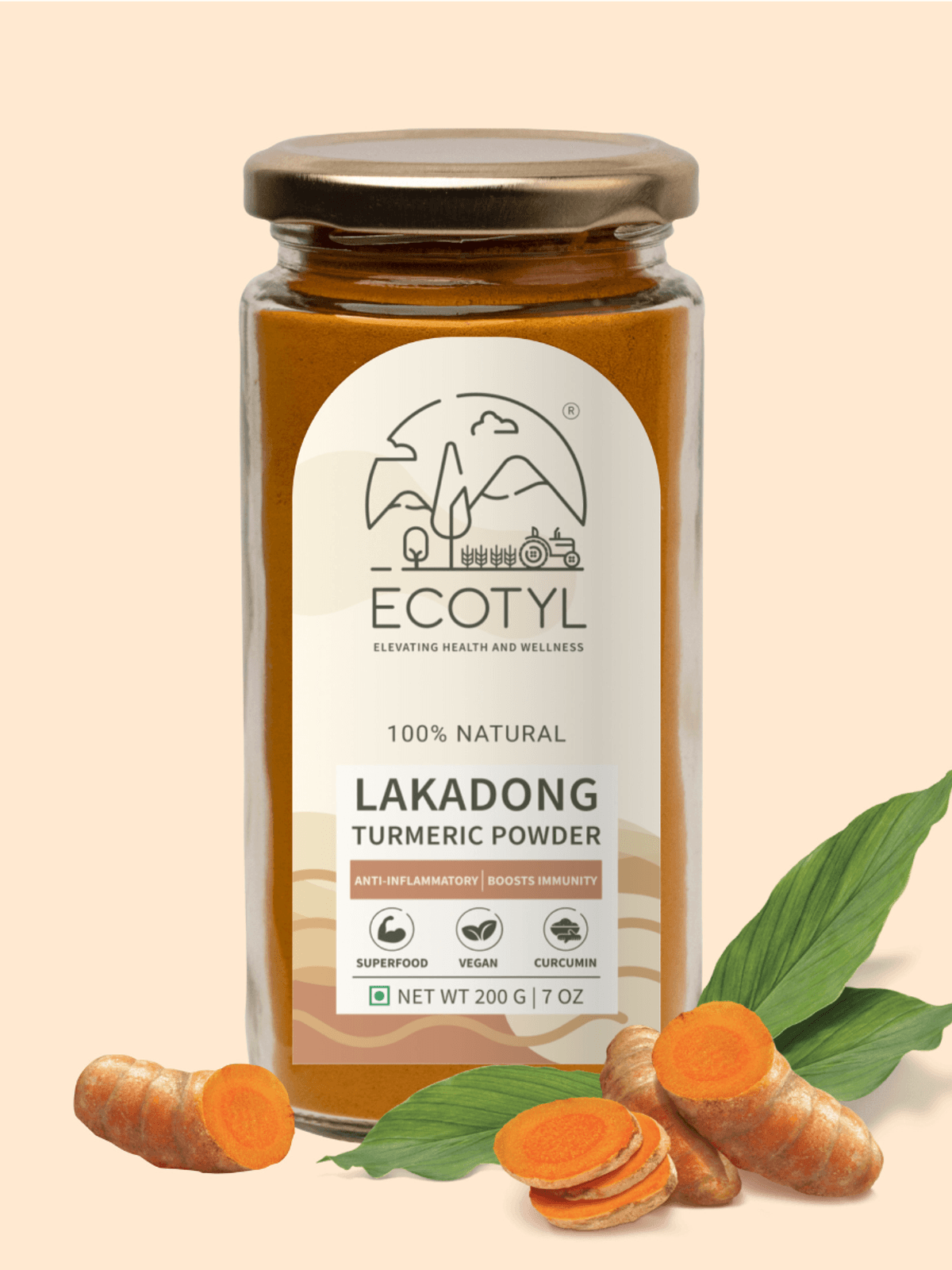 Ecotyl Lakadong Turmeric Powder for Strong Immunity | High Curcumin | 200g 
