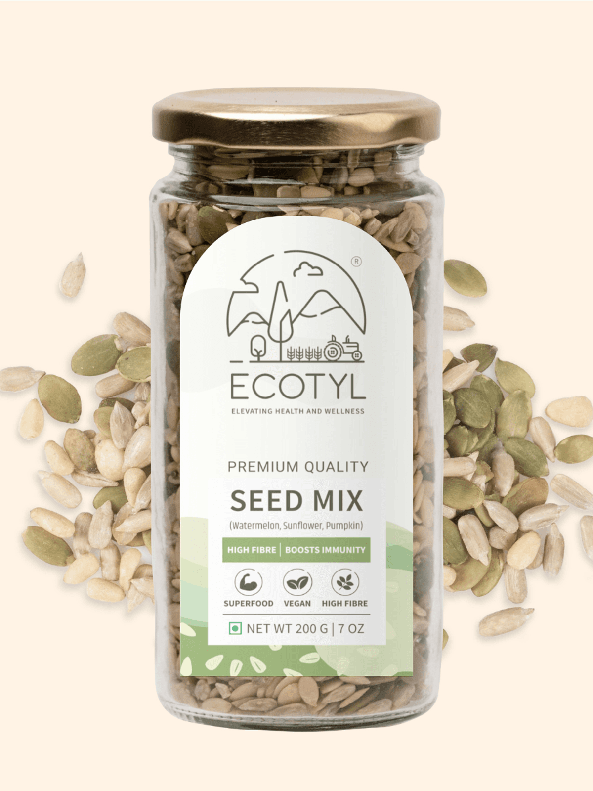Ecotyl Seed Mix | Sunflower, Pumpkin, and Watermelon Seeds | Unroasted | 200g
