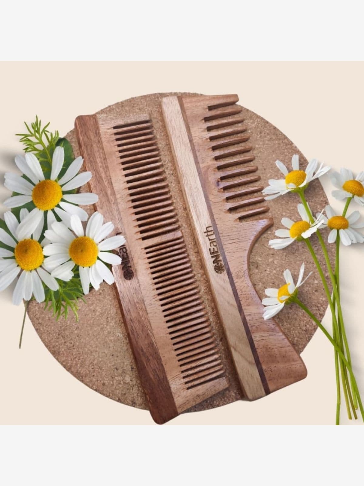 Natural Neem Wood Combs I for enhanced circulation I hair growth Pack of 2