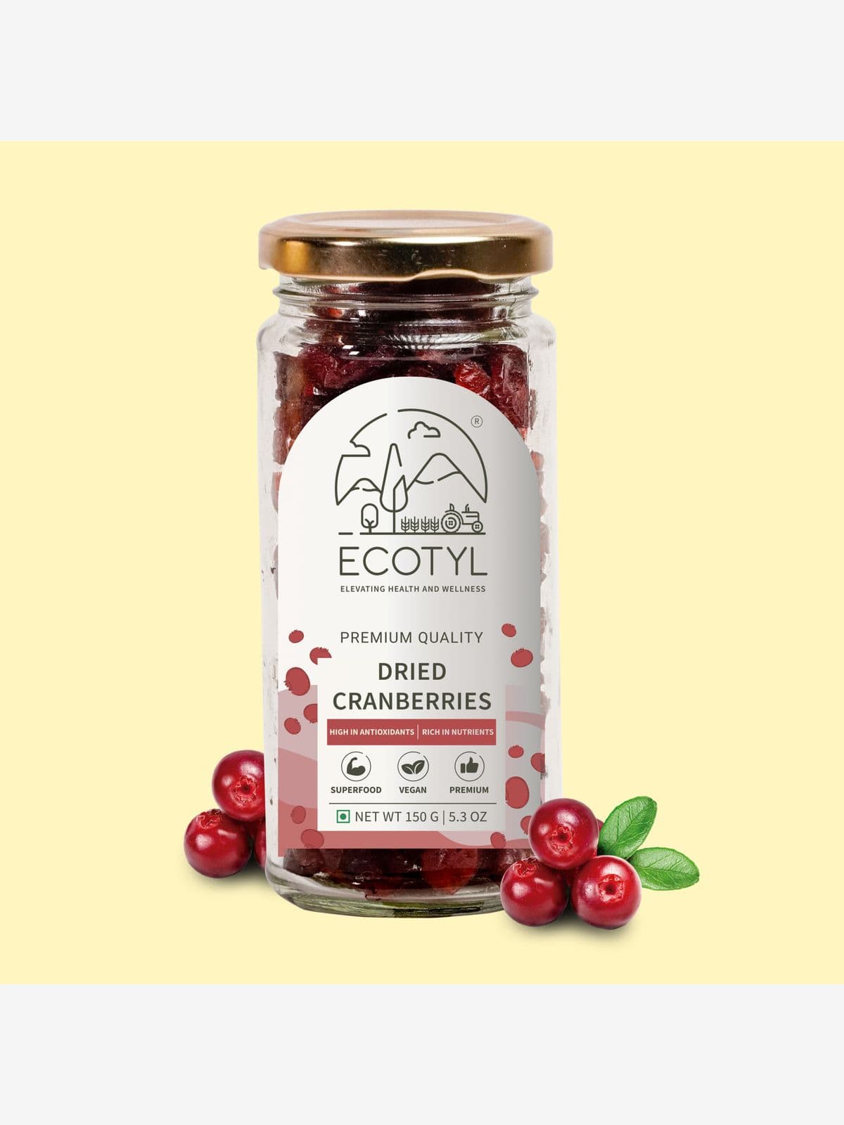 Ecotyl Dried Cranberries | Seedless Dried Fruit | Healthy Snack | 150g