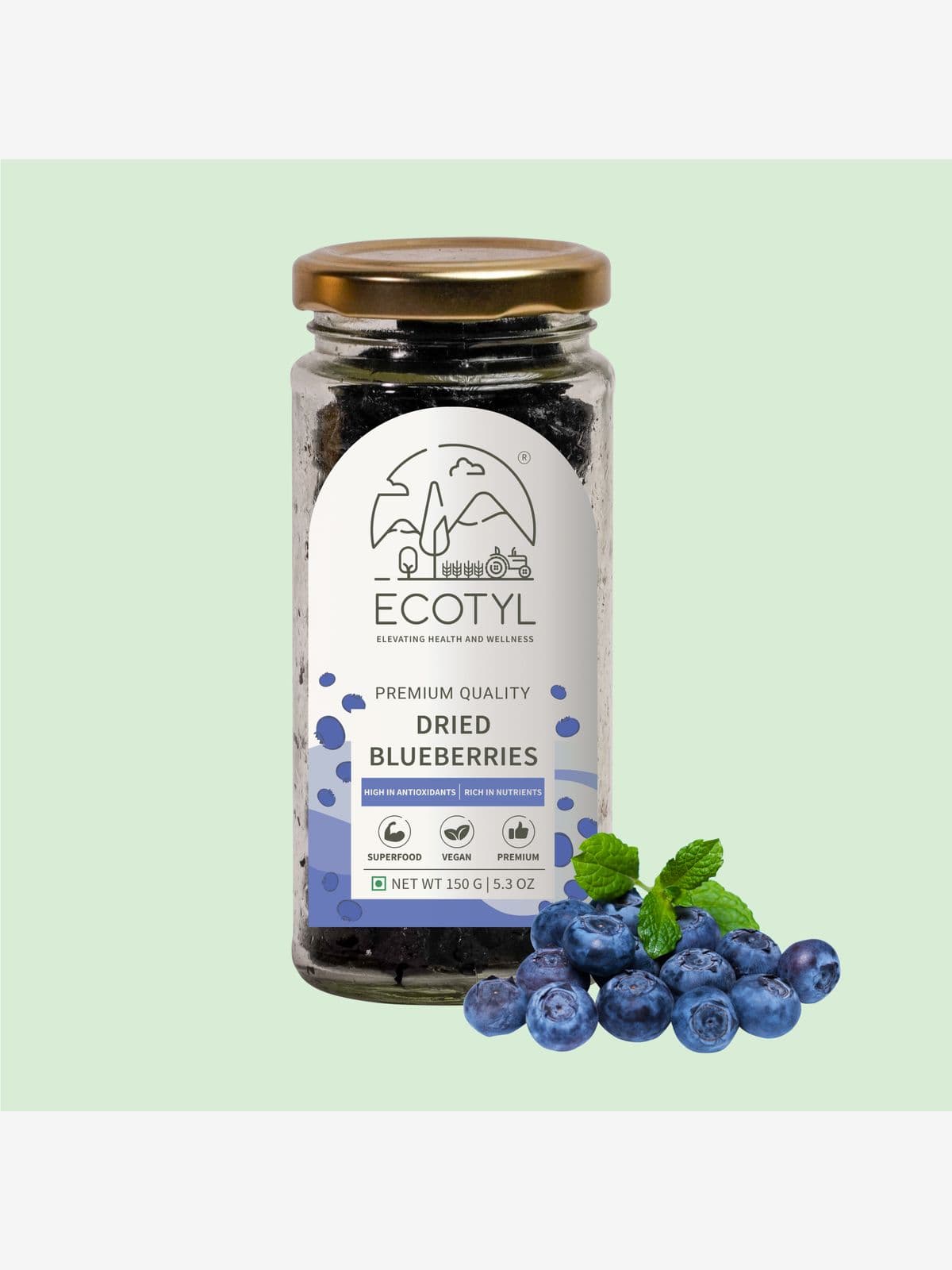 Ecotyl Dried Blueberries | Whole Dried Fruit | Healthy Snack |150