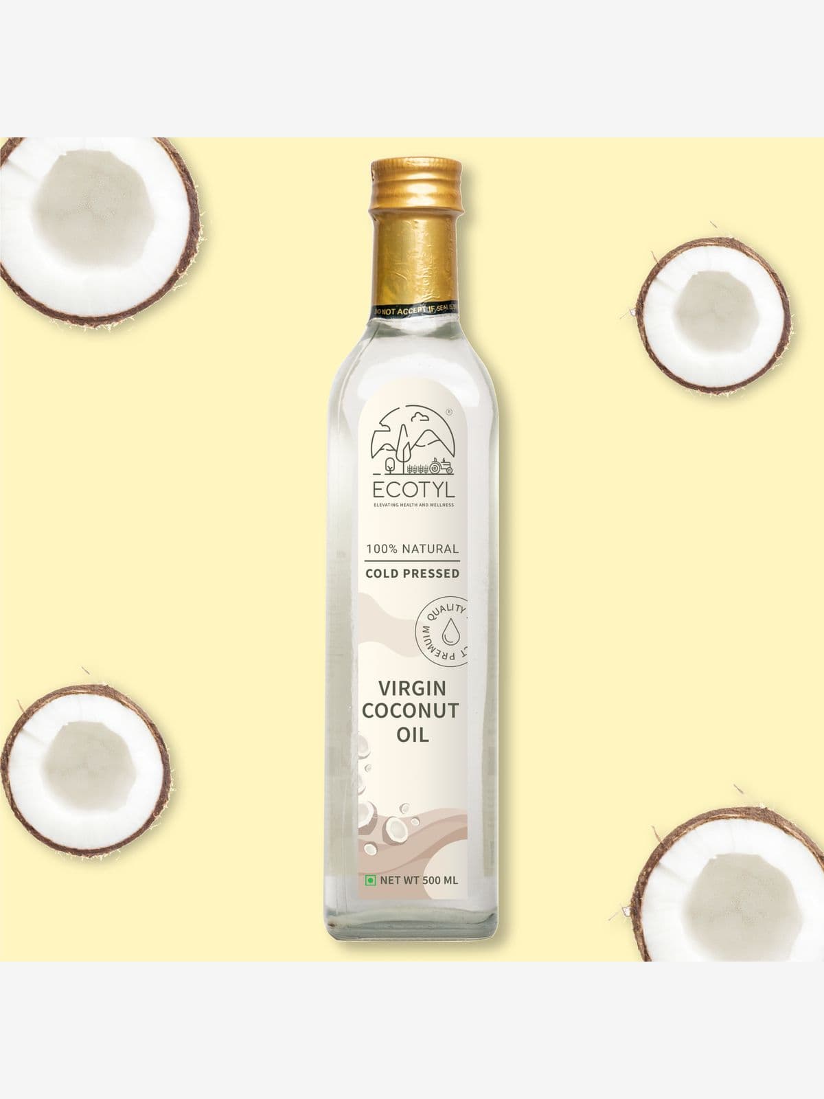  Ecotyl Cold-Pressed Virgin Coconut Oil | Kachi Ghani | Suitable for Cooking | 500ml