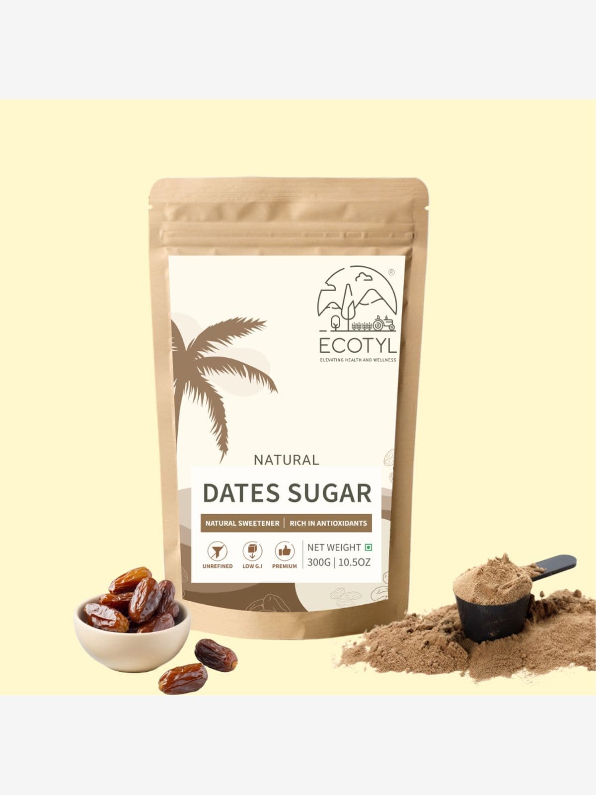 Ecotyl Dates Sugar | Natural Sweetener | Rich in Minerals | 300g