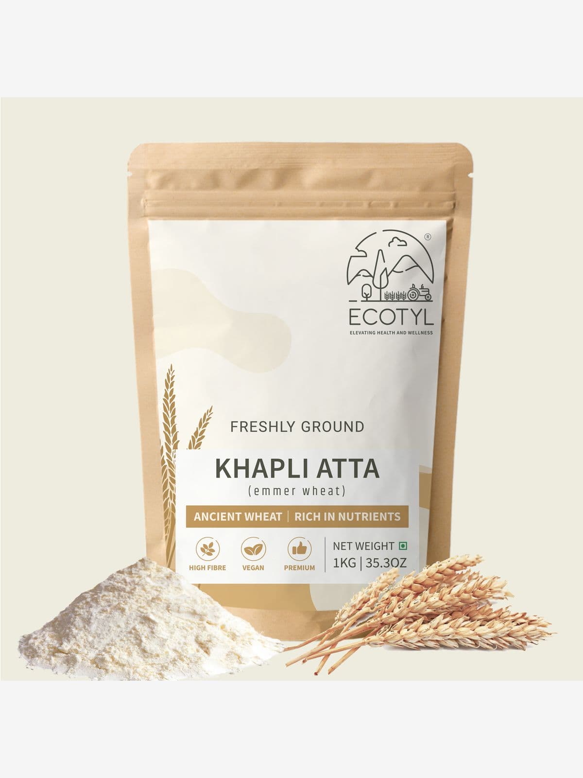 Ecotyl Khapli Atta | Emmer Wheat | Low Gluten | 1kg 