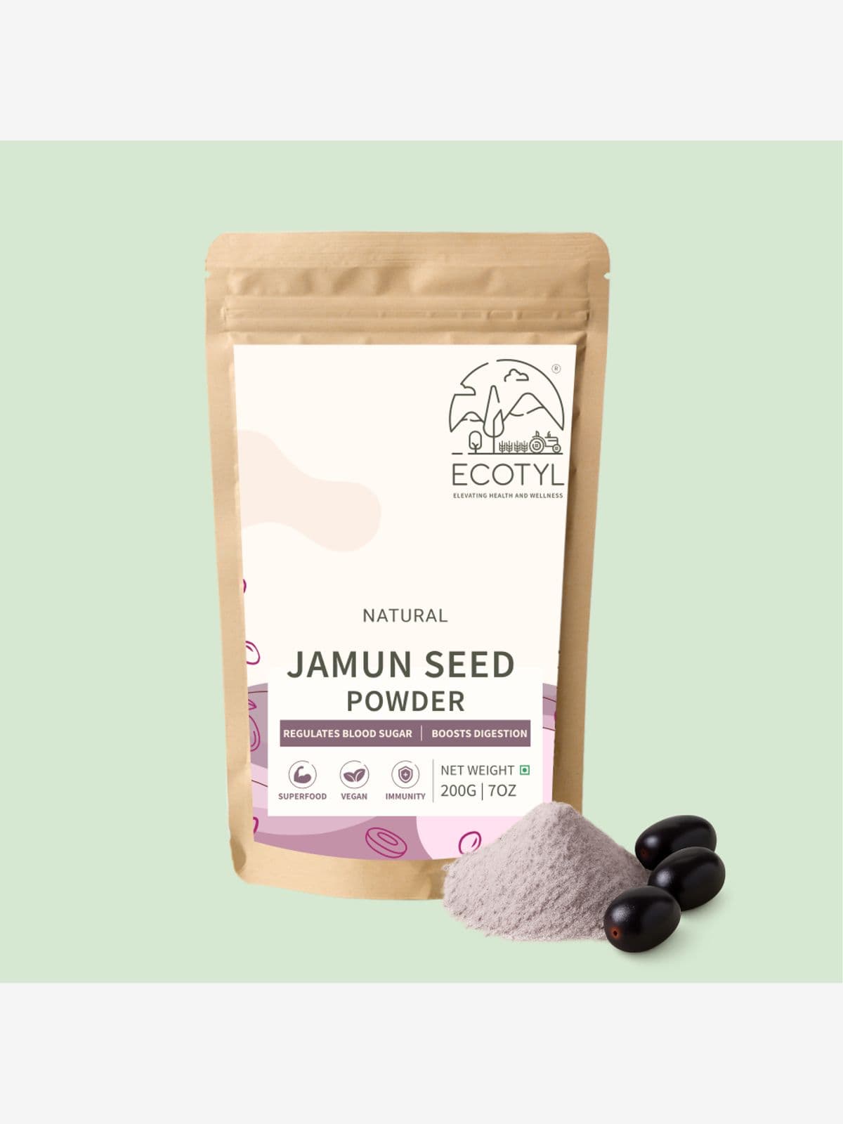 Ecotyl Jamun Seed Powder | Blood Sugar Control | Rich in Antioxidants | 200g
