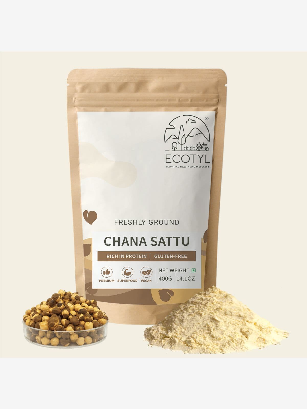Ecotyl Sattu Atta | Roasted Gram Flour | Plant Based Protein | 400g