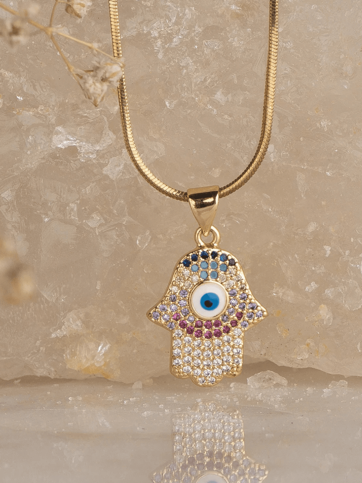 Nazar Studded Hamsa Pendant