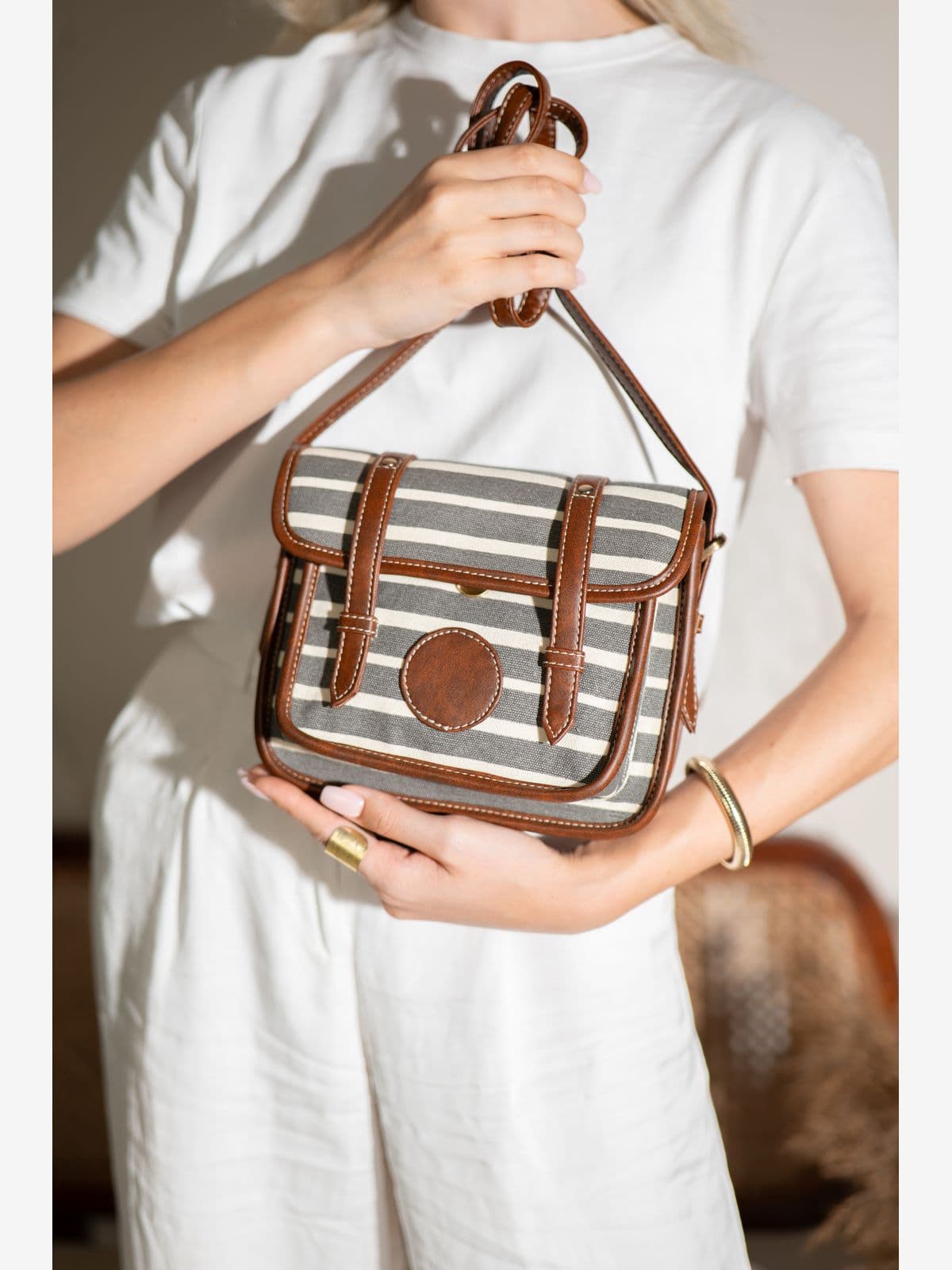 Retro Stripe Cotton Canvas Cross body Bag