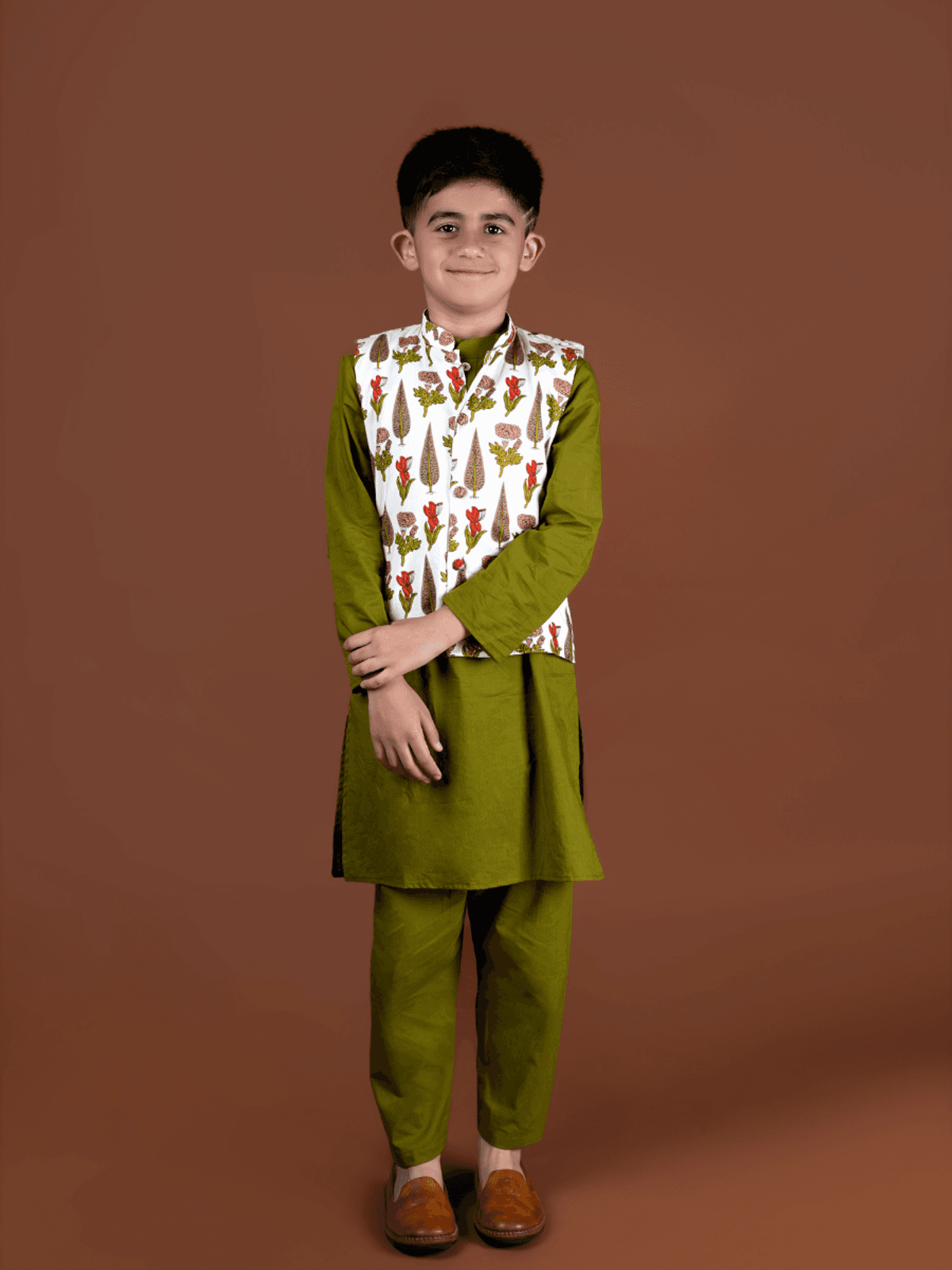 Olive Green Nehru jacket-Kurta Set