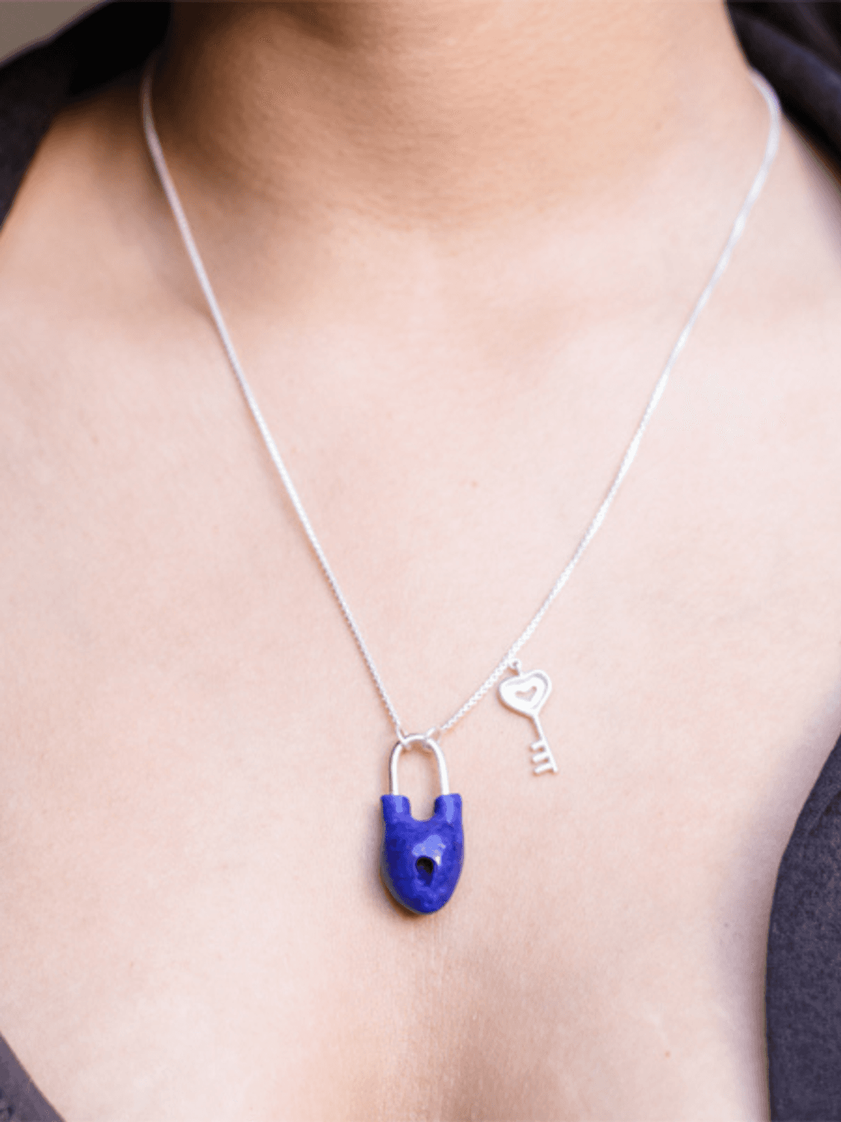 HEART LOCK AND KEY - BLUE PENDANT