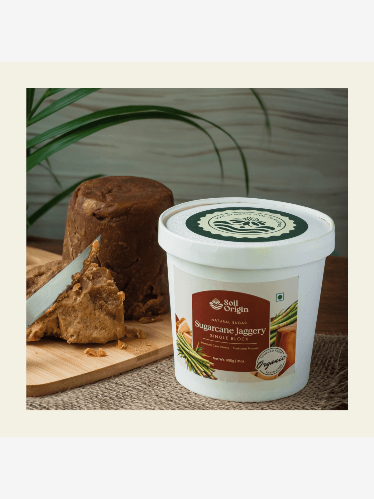Soil Origin Sugarcane Jaggery Block | Nutrient Rich Jaggery | Preservative Free - 900 Gm