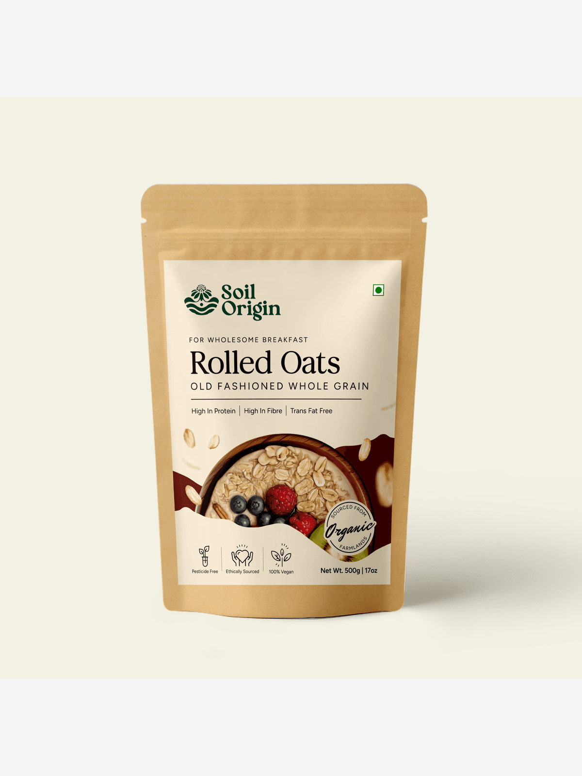 Soil Origin Organic Rolled Oats| Oats For Weight Management| Diet Food - 500g