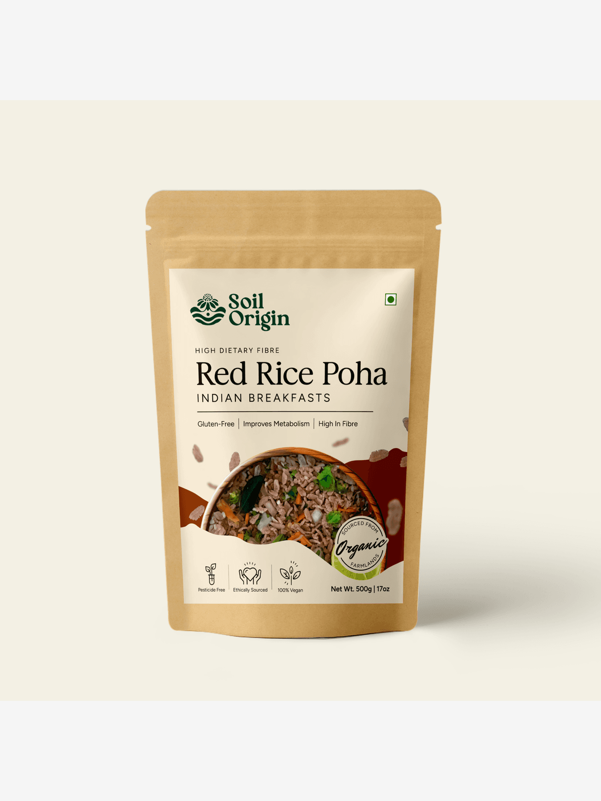 Soil Origin Red Poha | Red Flattened Rice | Fiber Rich - 500 Gm