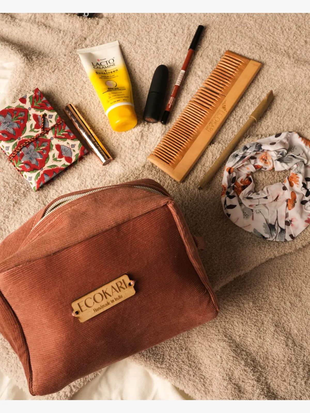 Magenta Voyage Corduroy Travel Pouch