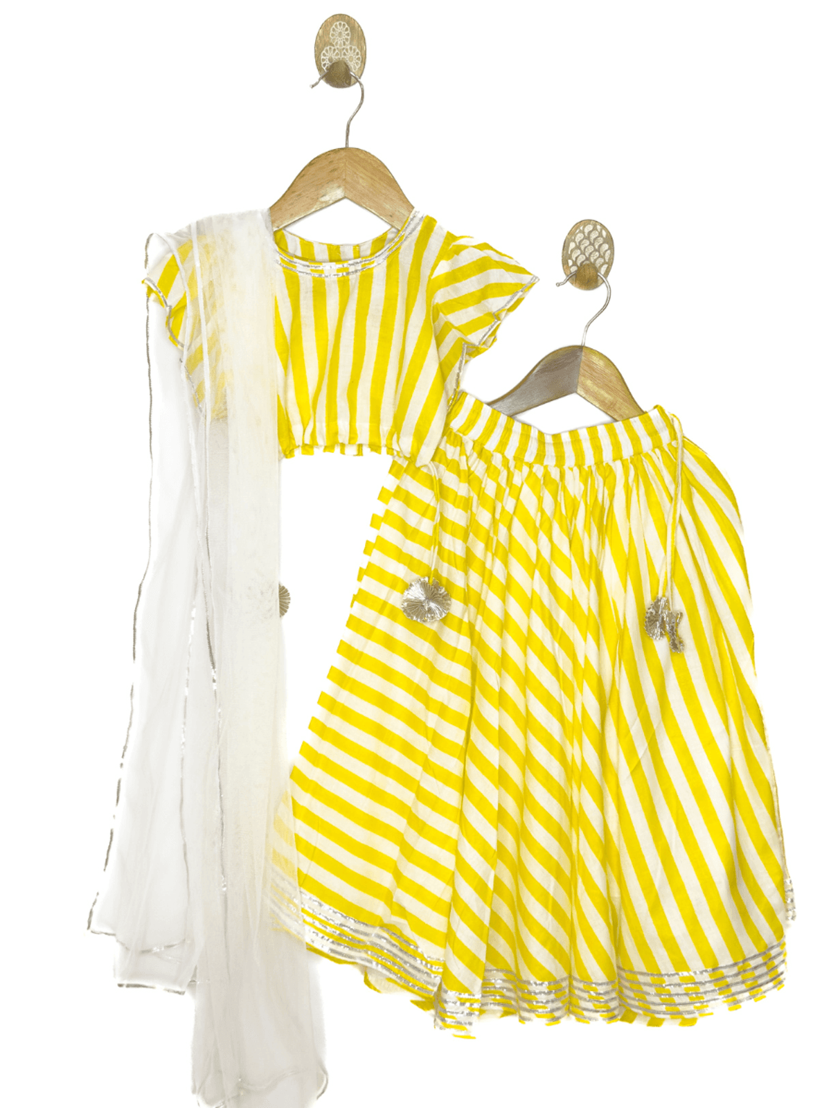 Yellow stripe lehenga set