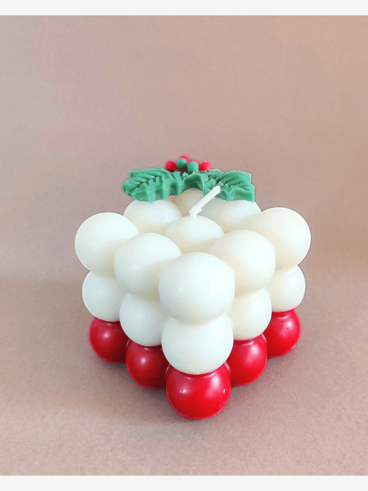 Christmas Bubble Candle, Dual Colour Soy Wax with Mistletoe Detailing, Winter Vanilla