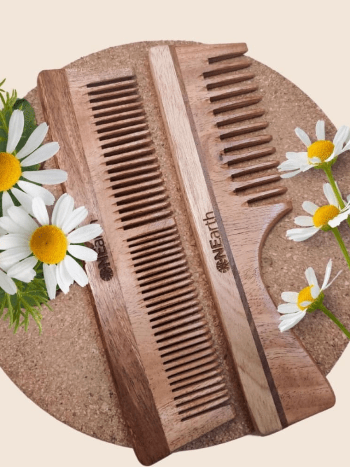 Natural Neem Wood Combs I for enhanced circulation I hair growth Pack of 2