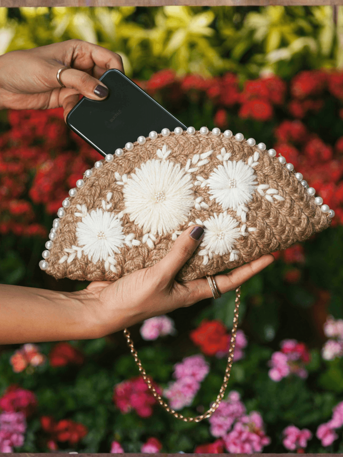 Serene White Half moon clutch bag