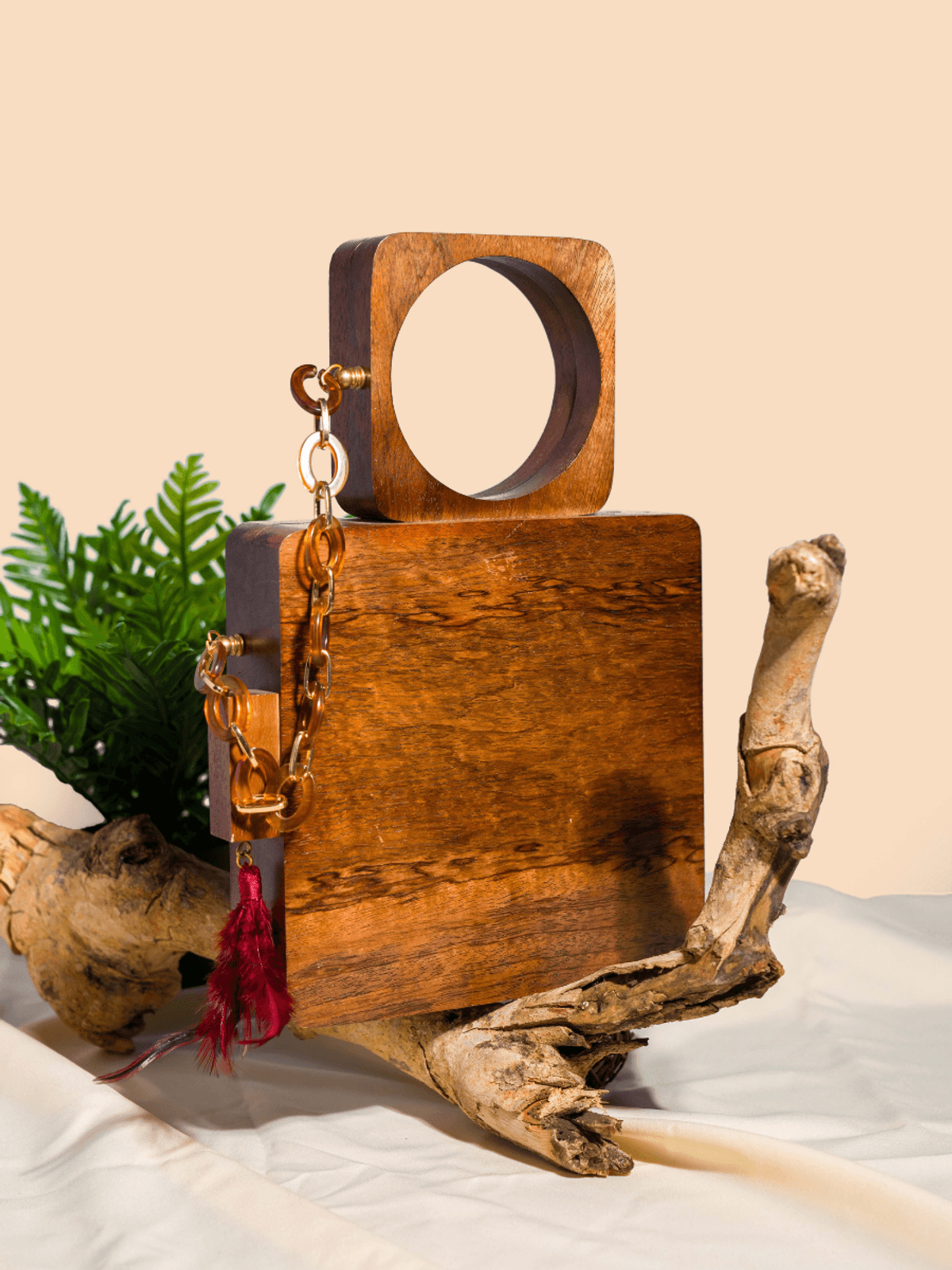 Suitcase style Square handbag in Sheesham wood