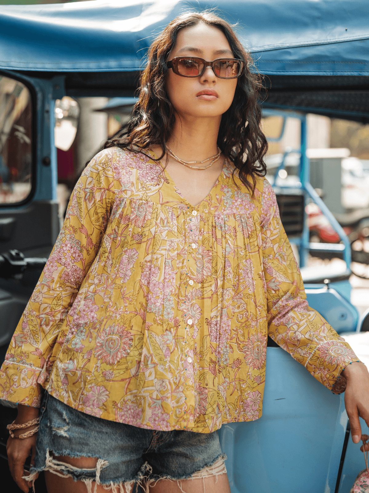 MARIGOLD FLORAL COTTON TOP