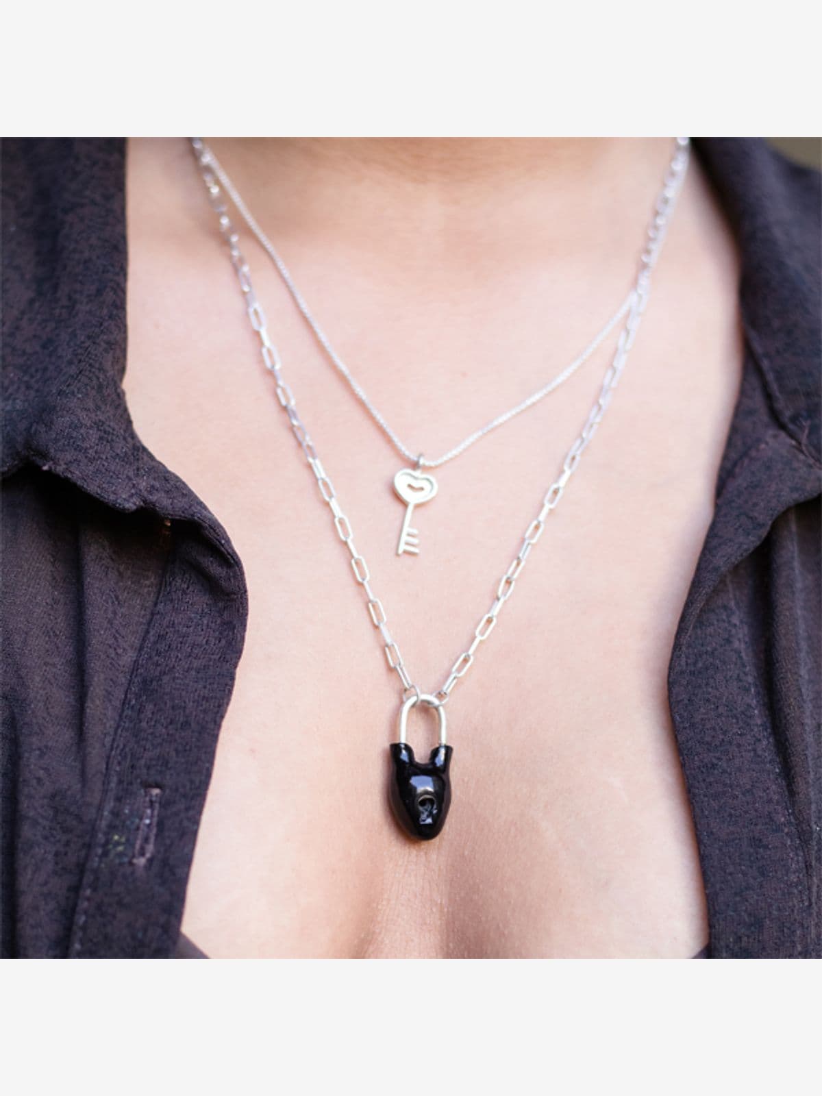 HEART Chain Mail Padlock - Silver Necklace HEART Chain Mail Padlock - Silver Necklace