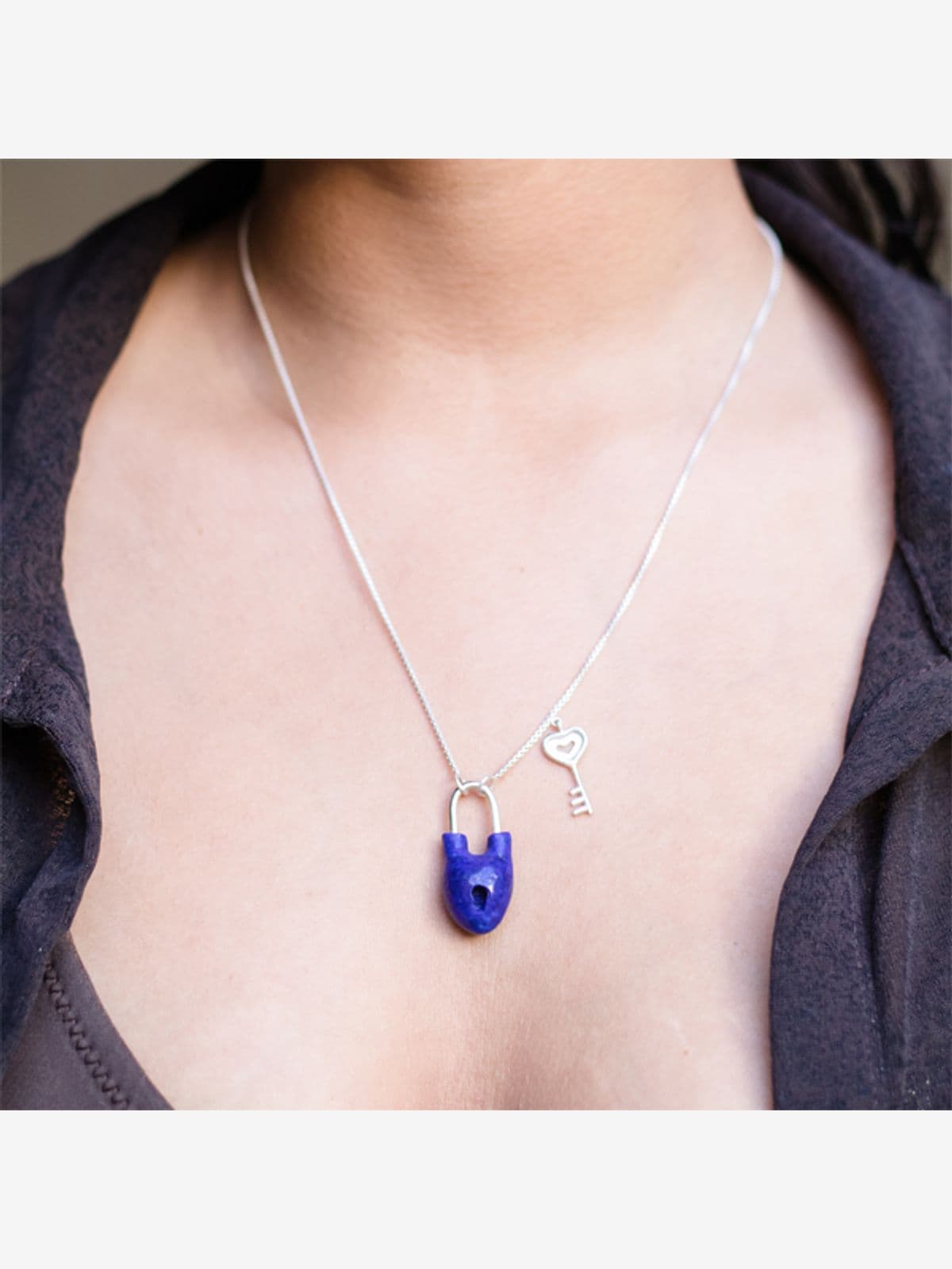 HEART LOCK AND KEY - BLUE PENDANT HEART LOCK AND KEY - BLUE PENDANT