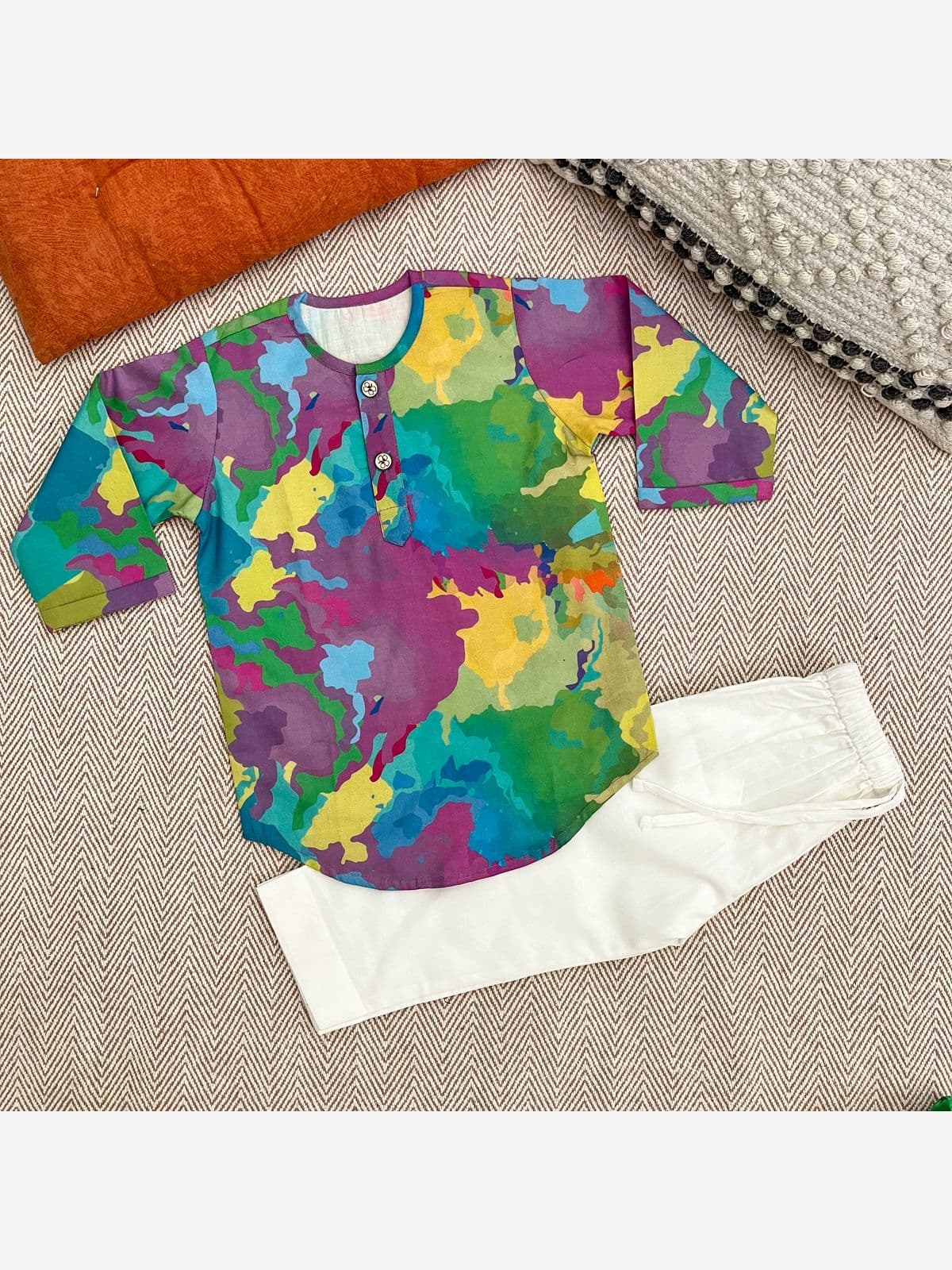 Organic Cotton Unisex Gulaal Print Kurta Set Organic Cotton Unisex Gulaal Print Kurta Set