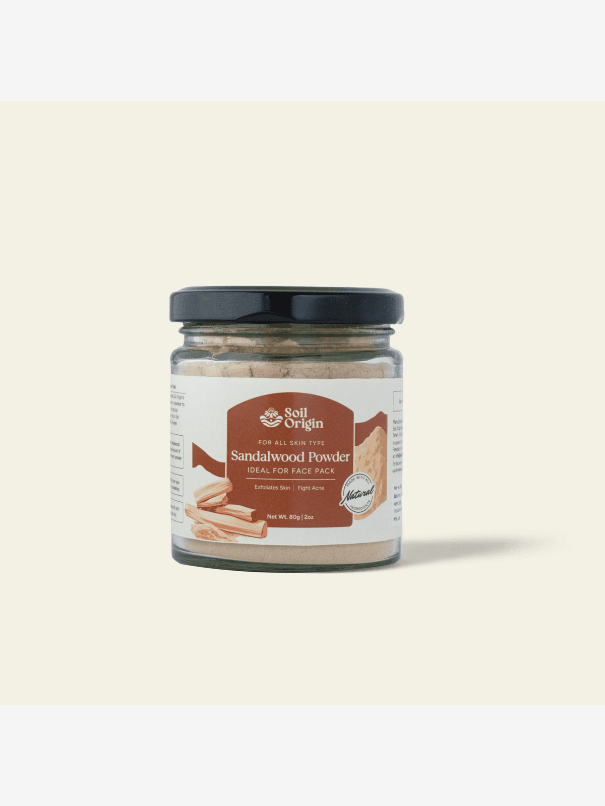 Soil Origin Sandalwood Powder for Face Pack | All Skin Types - 80 Gm Soil Origin Sandalwood Powder for Face Pack | All Skin Types - 80 Gm