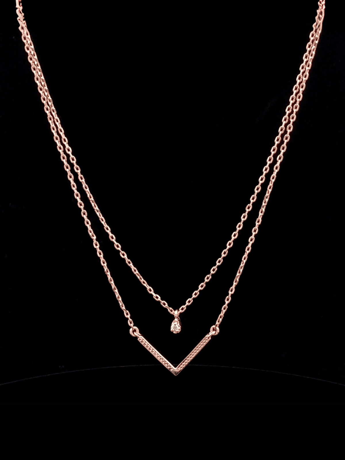 Zircon and V Layered Pendant Chain Zircon and V Layered Pendant Chain