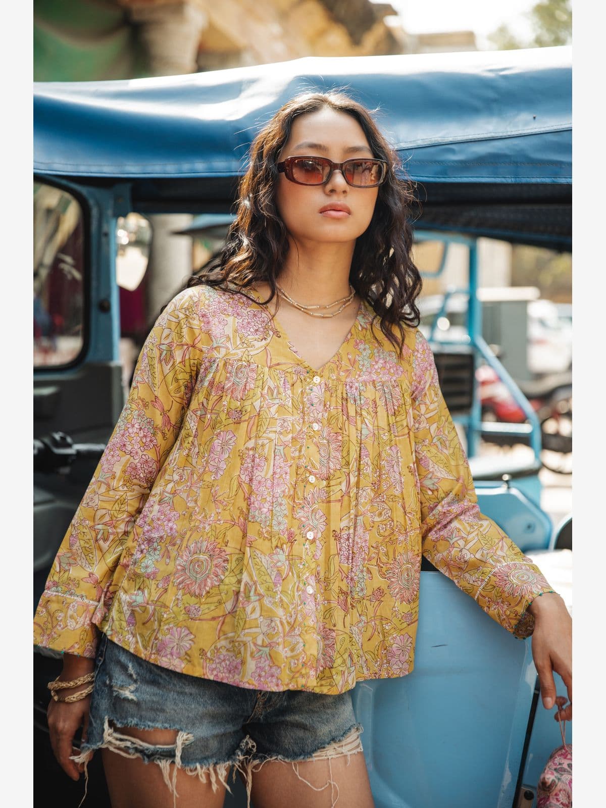 MARIGOLD FLORAL COTTON TOP MARIGOLD FLORAL COTTON TOP