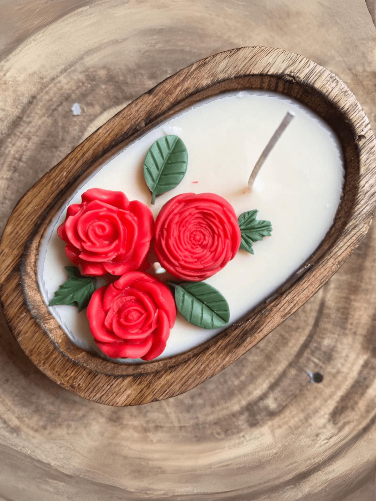 Floral Soy Candles in Wooden Bowl - Jasmine/ Rose/ Oud / Aqua - Red - Oudh Rose Floral Soy Candles in Wooden Bowl - Jasmine/ Rose/ Oud / Aqua - Red - Oudh Rose