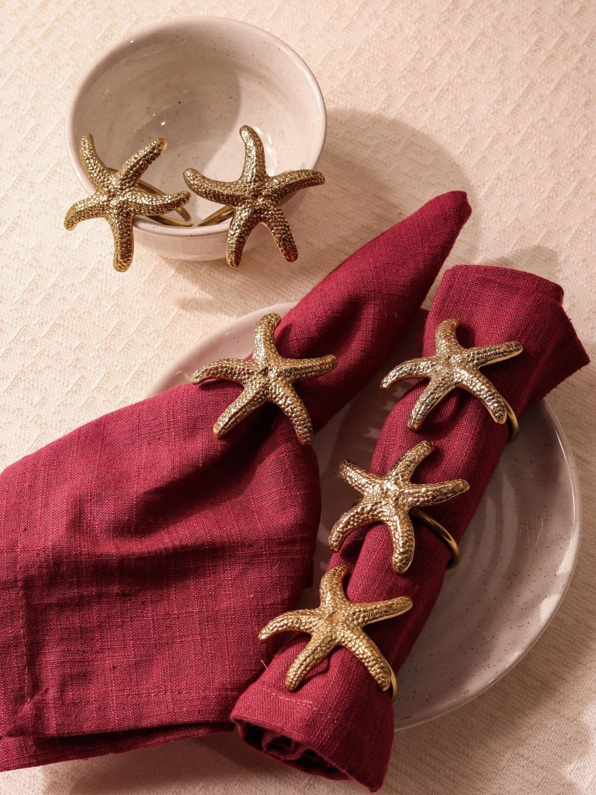 Premium Brass Napkin Rings, Starfish Premium Brass Napkin Rings, Starfish