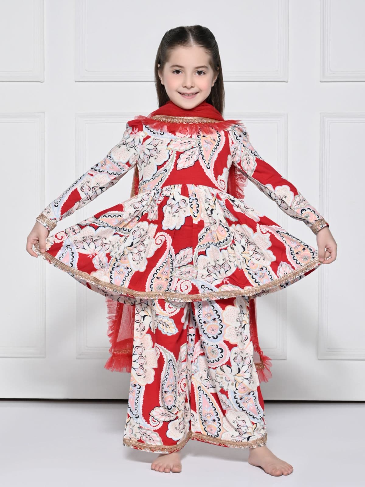 RED COTTON PEASLEY SUIT FOR GIRLS RED COTTON PEASLEY SUIT FOR GIRLS