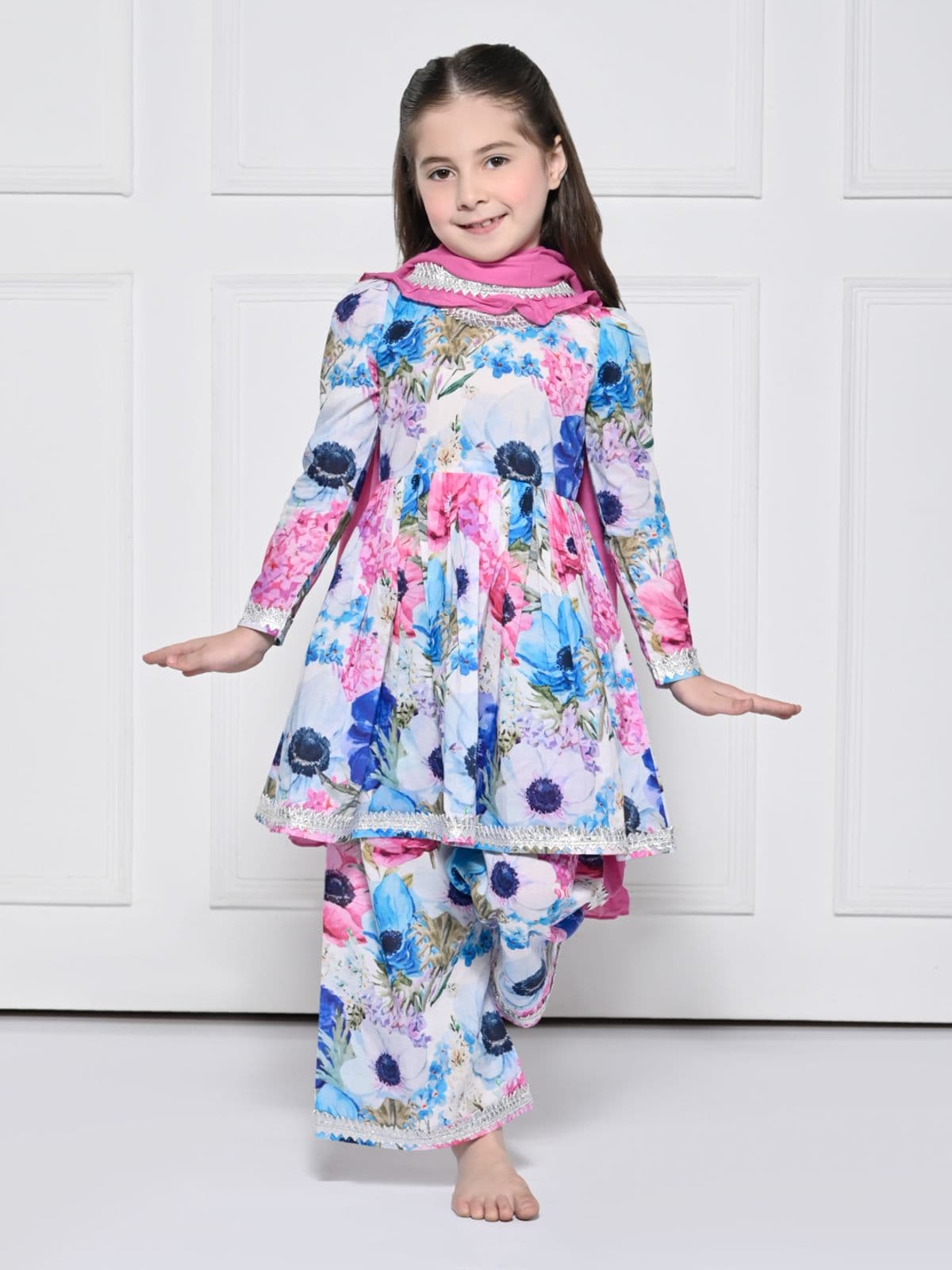 MULTI COLOURED FLORAL COTTON SUIT FOR GIRLS MULTI COLOURED FLORAL COTTON SUIT FOR GIRLS