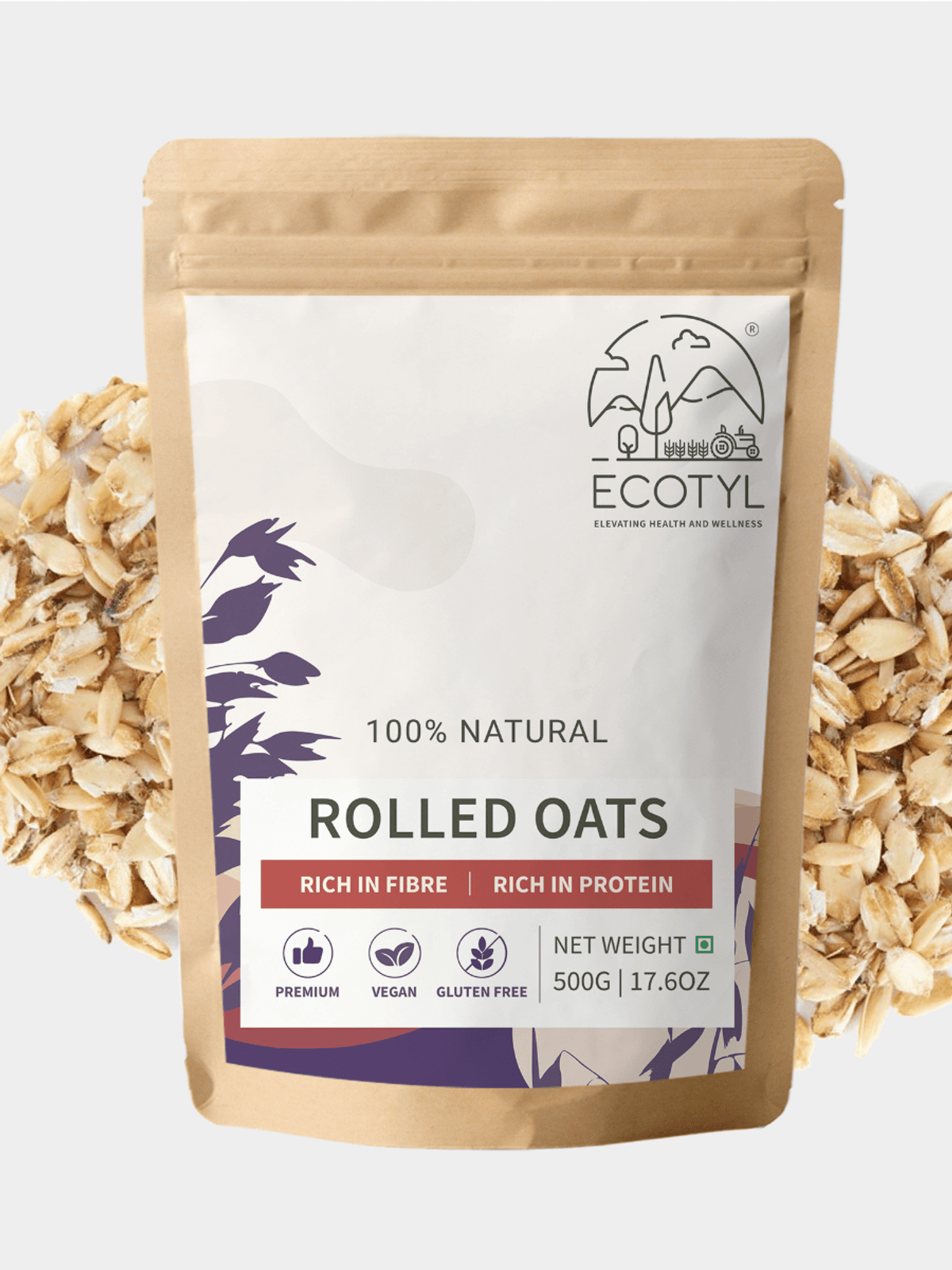 Ecotyl Rolled Oats | Gluten Free | Protein Rich | 500g Ecotyl Rolled Oats | Gluten Free | Protein Rich | 500g