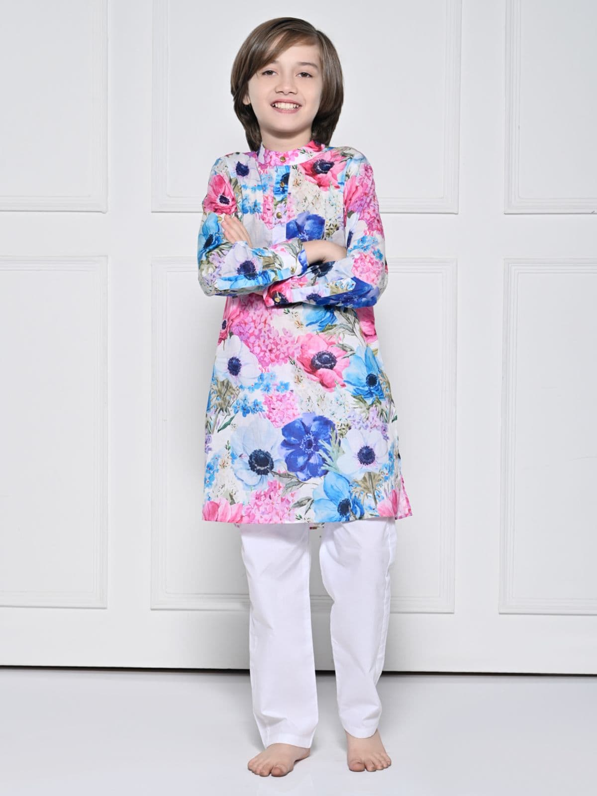Blue and pink floral Kurta Pajama Set Blue and pink floral Kurta Pajama Set